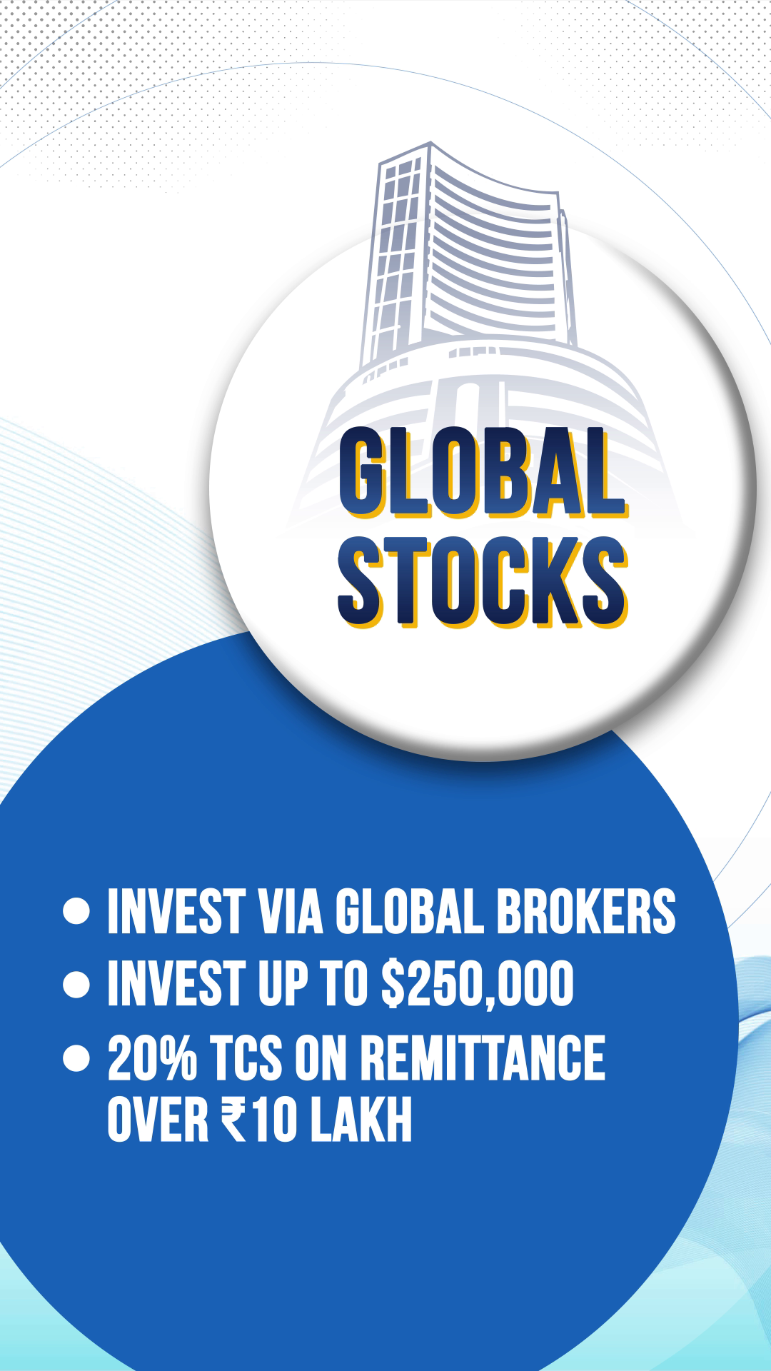 GLOBAL STOCKS Invest via global brokers Invest up to $250,000 20% TCS on remittance over ₹10 lakh